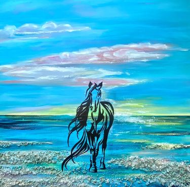 Koník na pláži, obraz na plátne